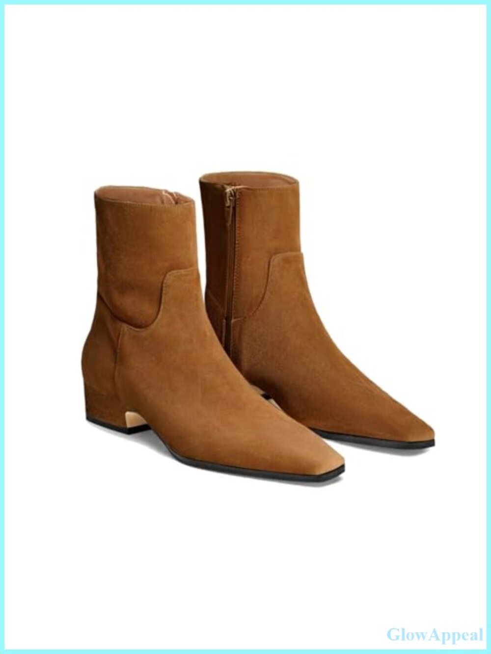 Coutgo Womens Faux Suede Ankle Booties Low Block Heel Square Toe Side Zip Fall